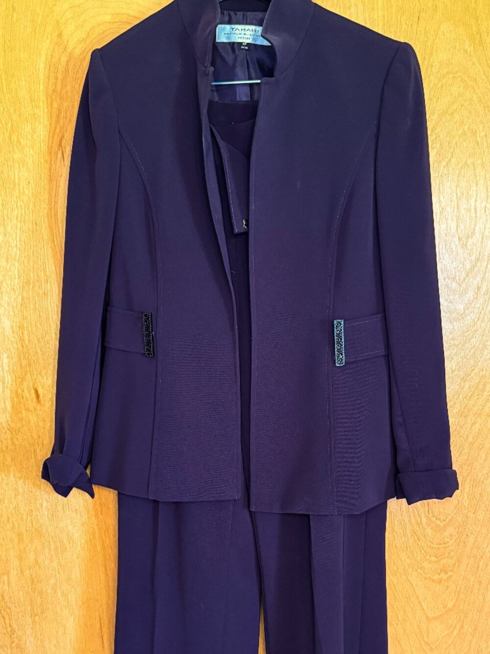 Tahari Arthur S. Levine Deep Purple Dark Plum Pantsuit Set 4P